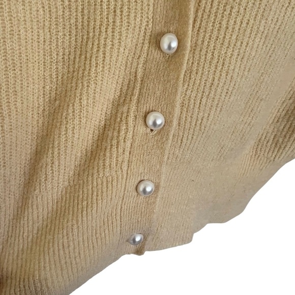 Just Female Light Yellow Rebelo Wool Alpaca Pearl V Neck Cardigan Sweater Large - Picture 7 of 10